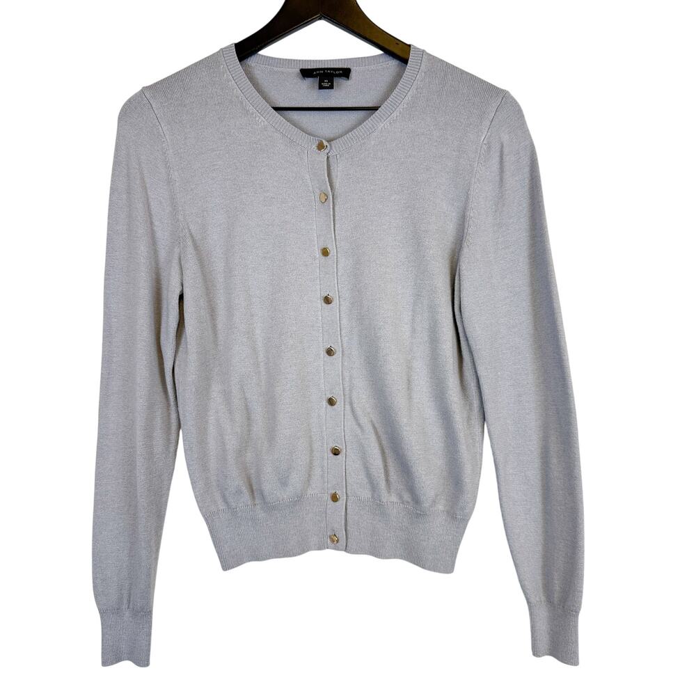 Ann Taylor Lightweight Viscose Nylon Cardigan Sweater Silver Buttons Gray - XS